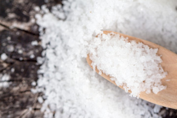 Salt on wooden block 