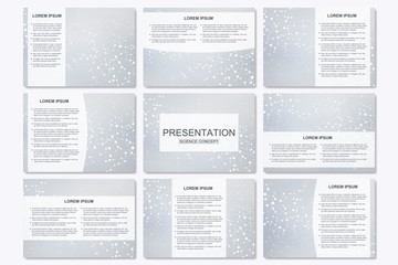Set of modern business presentation templates in A4 size. Connection structure. Abstract background with molecule DNA and neurons