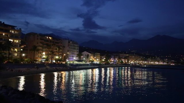 French riviera coast illuminated in a summer night, Cap Martin