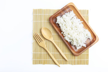 Jusmine rice in the wood plate