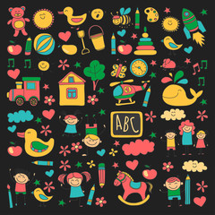 Doodle vector kindergarten elements