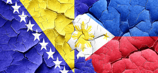 Bosnia and Herzegovina flag with Philippines flag on a grunge cr