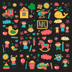 Doodle vector kindergarten elements