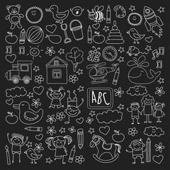 Doodle vector kindergarten elements