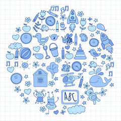 Doodle vector kindergarten elements
