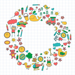 Obraz premium Doodle vector kindergarten elements