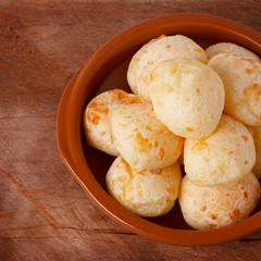 Brazilian snack cheese bread (pao de queijo) in bowl