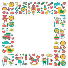 Fototapeta na wymiar Doodle vector kindergarten elements
