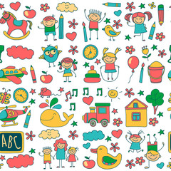 Fototapeta premium Doodle vector kindergarten elements