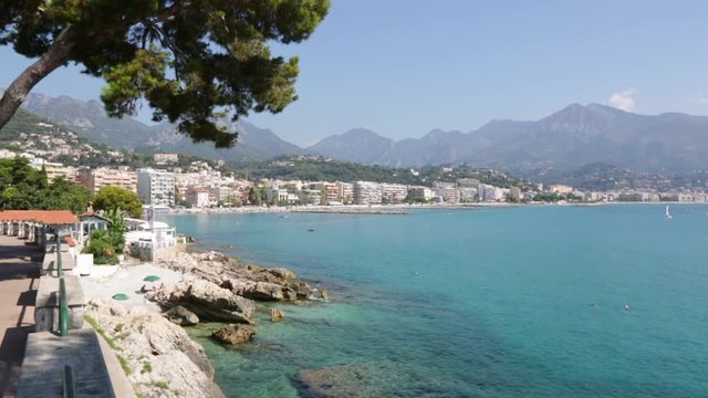 Cap Martin and Roquebrune, French riviera coast with blue sea in a sunny summer day