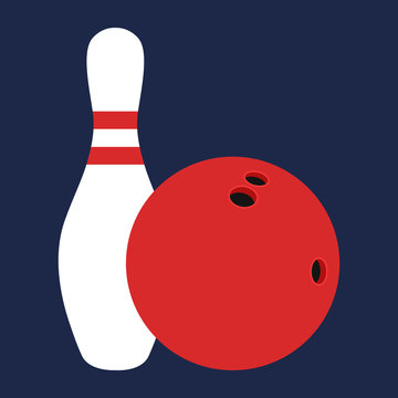 Flat icon white skittle and bowling ball. Vector illustration.