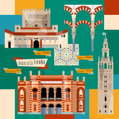 Sights of Andalusia. Seville, Granada, Cordoba, Cadiz, Spain, Europe.  - obrazy, fototapety, plakaty