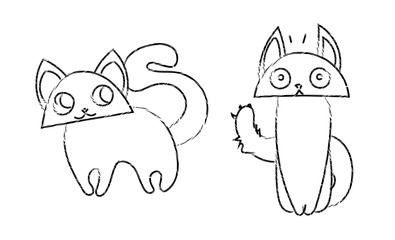 cute funny cats cartoon vector lineart