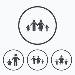 Family with two children sign. Parents and kids.