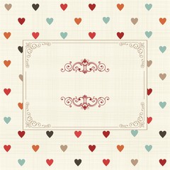 vintage card with colorful hearts on texture background