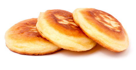 three sweet pancakes isolated on white background