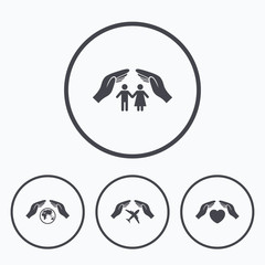 Hands insurance icons. Human life-assurance.