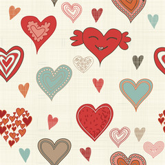 seamless pattern with doodle hearts on texture background