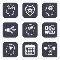 Head with brain icon. Male human symbols.