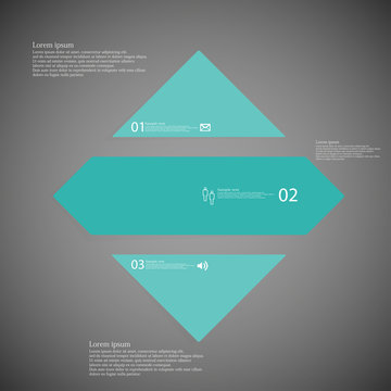 Rhombus infographic template horizontally divided to three blue parts on dark background