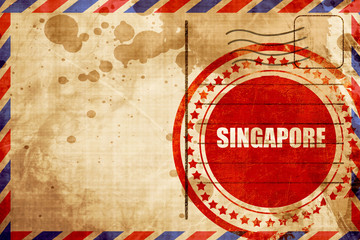 singapore, red grunge stamp on an airmail background