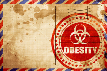 Obesity concept background, red grunge stamp on an airmail backg