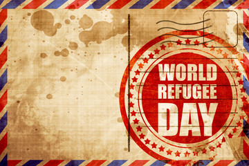 world refugee day, red grunge stamp on an airmail background