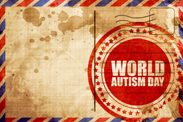 world autism day, red grunge stamp on an airmail background