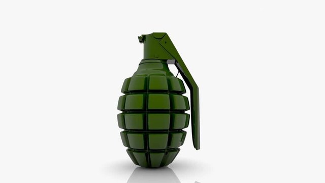Rotating hand grenade in  green on white
