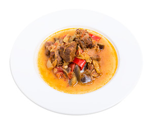 Stewed pork with eggplant and paprika.