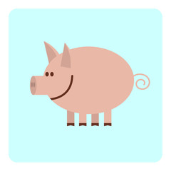 Funny smiling cartoon pig.  Vector illustration.