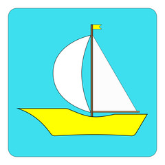 Yellow ship on blue background. Vector illustration. 