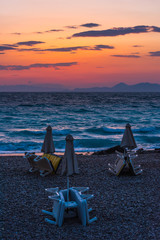 Fototapeta na wymiar Rhodes town`s beach at sunset, Rhodes, Greece