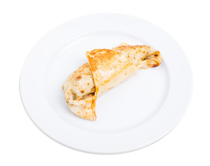 Russian pancake with chicken fillet.