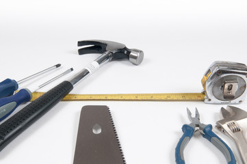 Tool kit for home improvement on isolated white background
