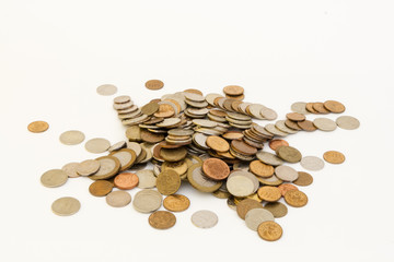 Coins of different metals of different denominations from different countries