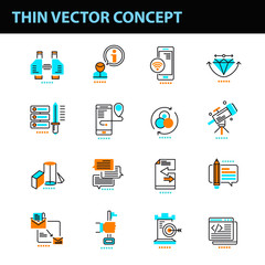 Thin line concept with flat business icons