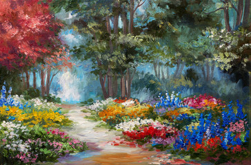 Oil painting landscape - colorful forest