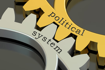 political system concept on the gearwheels, 3D rendering