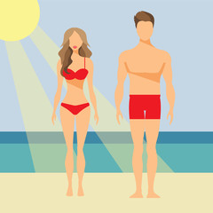Man and Woman Vector Flat Illustration Swimsuit Swimming trunks