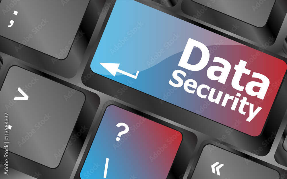 Poster data security word with icon on keyboard button . keyboard keys. vector illustration