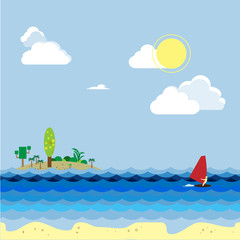 Tropical landscape with windsurfer