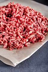 Raw ground beef on a craft paper