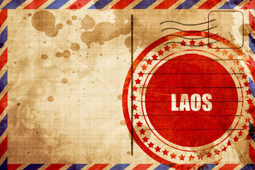 Laos, red grunge stamp on an airmail background