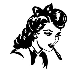 Retro young woman smocking joint vector image - 113566982
