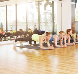 Group of young women in the fitness class