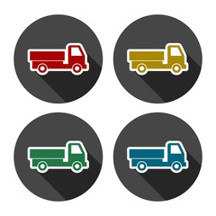 Delivery truck icons set with long shadow