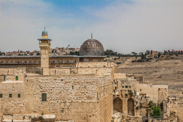 Al-Aqsa mosque in the old city of Jerusalem Israel viewed from the rooftops in the Jewish Quarter