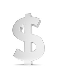 Isolated silver dollar sign on white background. American currency. Chrome silver economy symbol.  3D rendering.