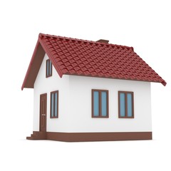 Isolated home with red roof on white. 3D rendering.